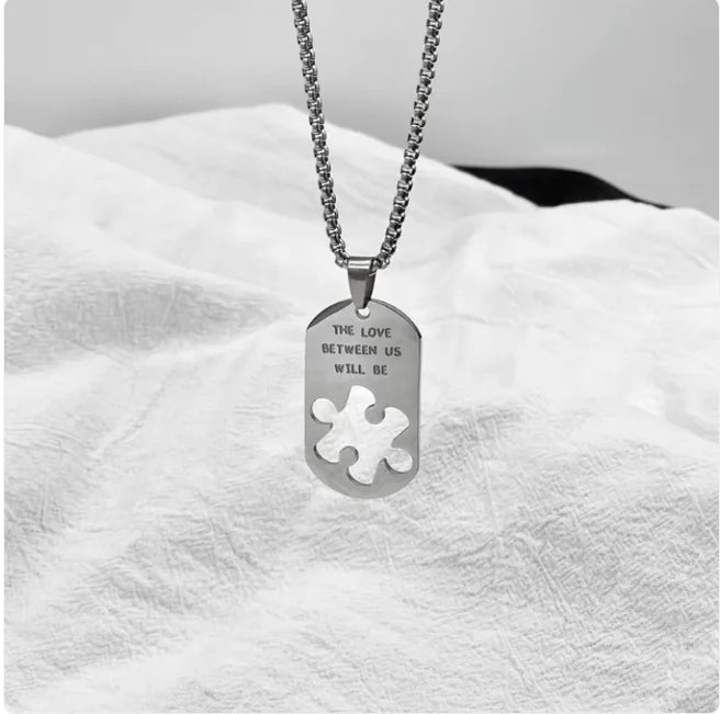 Couples Titanium Puzzle Pendant Necklace