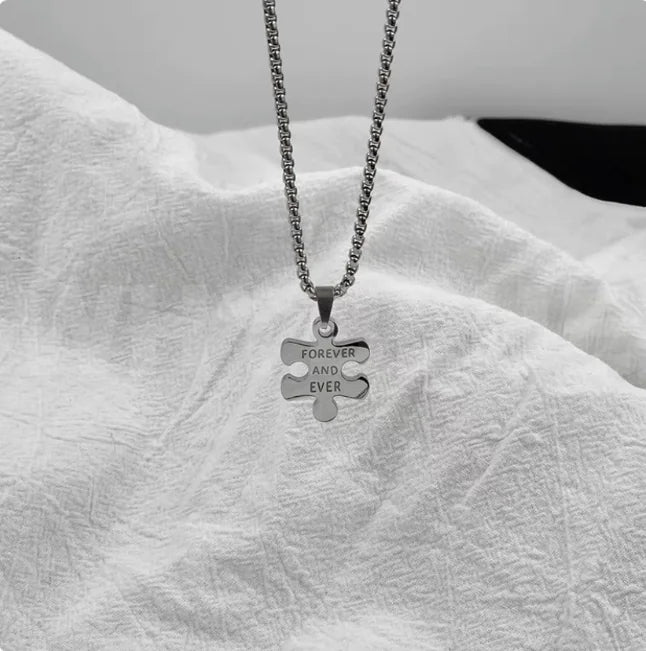 Couples Titanium Puzzle Pendant Necklace