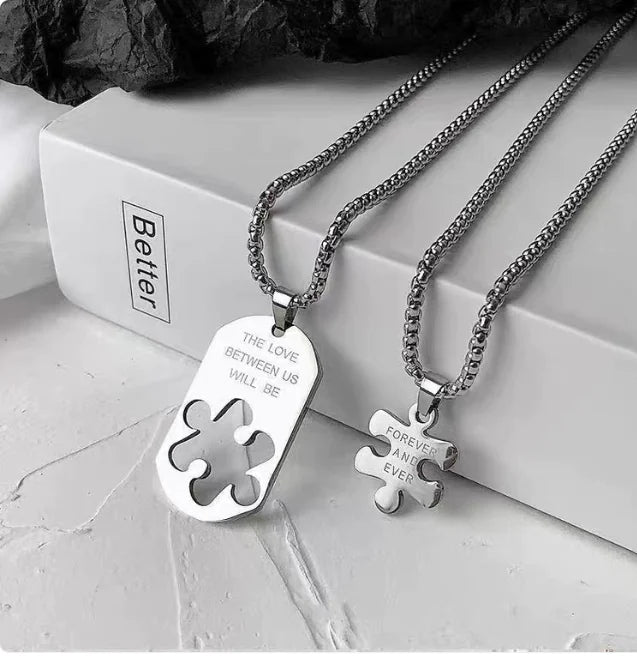 Couples Titanium Puzzle Pendant Necklace